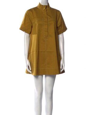 Christian Lacroix Mock Neck Shift Mini Dress Yellow Gold Sz. S